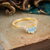 Baguette Cut Aquamarine Half Eternity Curved Wedding Band Stacking Ring